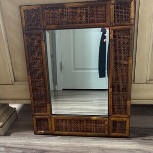 Vintage Rustic Brown Bamboo Rattan Wall Mirror